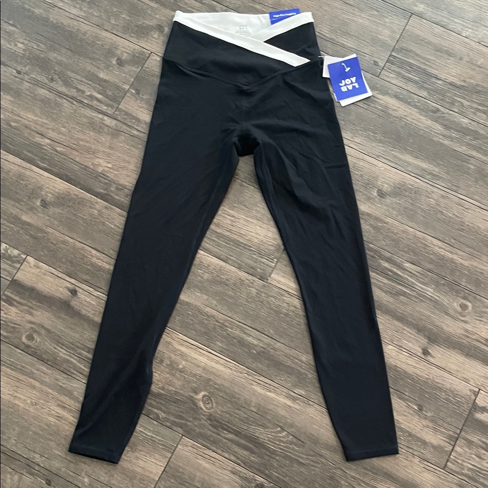 JoyLab Black Leggings with White Cross-Waist Band -